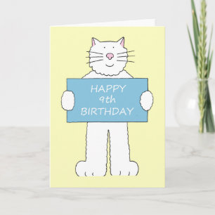 Carte Joyeux 9ème Anniversaire Dessin Animé Chat Blanc