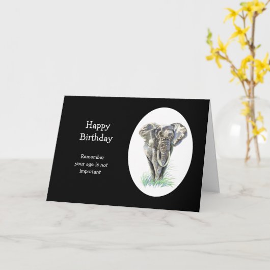 Carte Joyeux âge d'anniversaire est irréfutable éléphant (Fleur jaune)