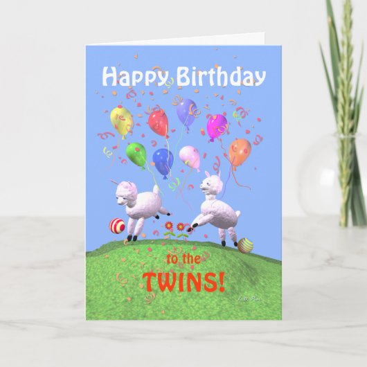 Carte Joyeux agneaux d'anniversaire pour jumeaux (Devant)