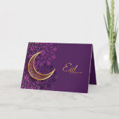 Carte Joyeux Aïd Moubarak Croissant d'Or Confetti violet (Devant)