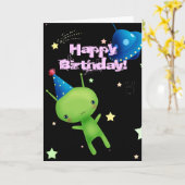Carte Joyeux Alien de l'espace d'anniversaire (Fleur jaune)