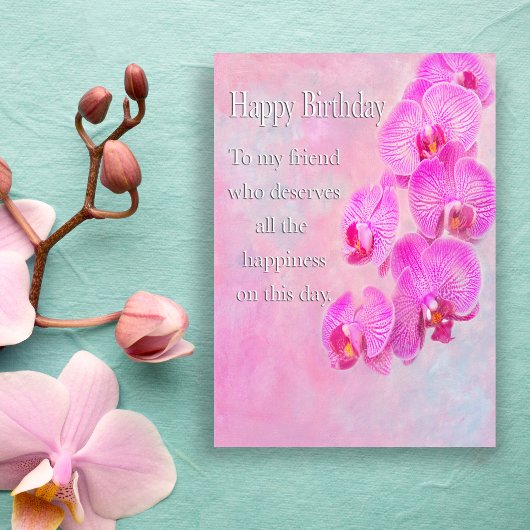 Carte Joyeux Ami d'Anniversaire Orchidées violettes