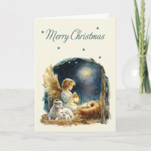 Carte Joyeux Ange de Noël au Manger