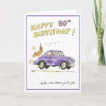 Carte Joyeux anniversaire<br><div class="desc">Funny greeting card pour le 80e jour. Dame en old car with union jack headscarf racing off to enjoy her birthday.</div>