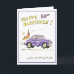 Carte Joyeux anniversaire<br><div class="desc">Funny greeting card pour le 80e jour. Dame en old car with union jack headscarf racing off to enjoy her birthday.</div>