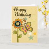 Carte Joyeux anniversaire (Fleur jaune)