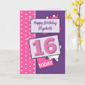 Carte Joyeux anniversaire 16 aujourd'hui violet et rose (Fleur jaune)
