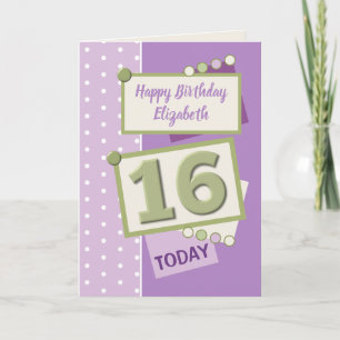 Carte Joyeux anniversaire 16 aujourd'hui violet et vert