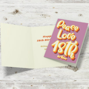 Carte Joyeux Anniversaire 18 Ans Peace Love Rose Rétro G