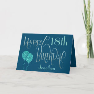 Carte Joyeux anniversaire 18ème Nom Bleu