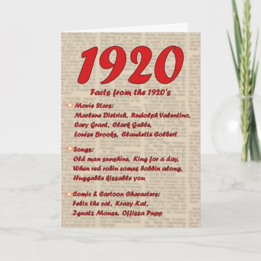 Carte Joyeux anniversaire 1920 Année de naissance 20's 2 (Devant)