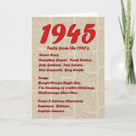 Carte Joyeux anniversaire 1945 ans des années 40 40s de (Devant)