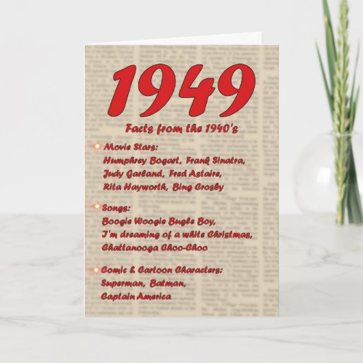 Carte Joyeux anniversaire 1949 ans des années 40 40s de (Devant)