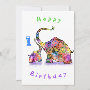 Carte Joyeux Anniversaire 1 - Joyeux Eléphant Mère et Bé
