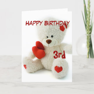 Carte Joyeux anniversaire 3ème Teddy Bear thème