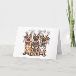 Carte Joyeux anniversaire 4 juillet Chiens bergers allem