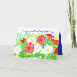 Carte Joyeux anniversaire 4 juillet Rouge Blanc Bleu Fle