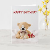 Carte Joyeux anniversaire 4e thème de l'ours en peluche (Fleur jaune)