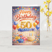 Carte Joyeux Anniversaire - 50 ans (Fleur jaune)
