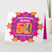 Carte Joyeux anniversaire 50 étoiles rose nom personnali (Devant)