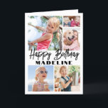 Carte Joyeux anniversaire 5 photo Collage Elégant minima<br><div class="desc">Créez votre propre souhait d'anniversaire heureux unique pour un membre de la famille ou un ami avec un collage photo moderne carte de voeux pliée nom personnalisé. Toutes les images et le libellé de ce modèle sont simples à customiser. Les couleurs et les styles de police sont également faciles à...</div>