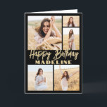 Carte Joyeux anniversaire 5 photo Collage moderne Noir &<br><div class="desc">Créez votre propre souhait d'anniversaire heureux unique pour un membre de la famille ou un ami avec un collage photo moderne carte de voeux pliée nom personnalisé. Toutes les images et le libellé de ce modèle sont simples à customiser. Les couleurs et les styles de police sont également faciles à...</div>