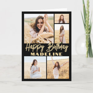 Carte Joyeux anniversaire 5 photo Collage moderne Noir &