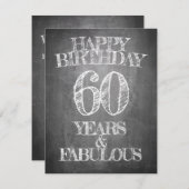 Carte Joyeux anniversaire - 60 ans & Fabuleux en chalkbo (Devant / Derrière)