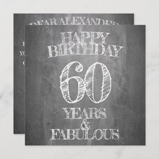 Carte Joyeux anniversaire - 60 ans & Fabuleux en chalkbo (Devant / Derrière)