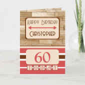 Carte Joyeux anniversaire 60 aujourd'hui nom brun rouge (Devant)