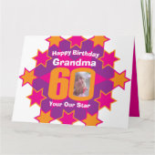Carte Joyeux anniversaire 60 étoiles rose grand-mère pho (Devant)