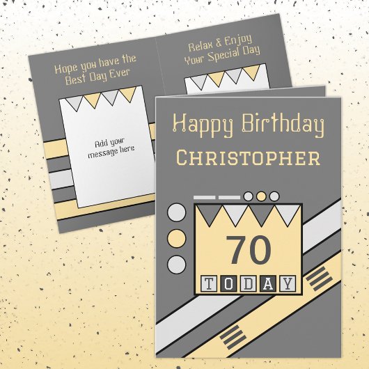 Carte Joyeux anniversaire 70 aujourd'hui ajouter nom gri