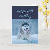 Carte Joyeux anniversaire 70e Soixante-dix Husky Dog Hum (Fleur jaune)