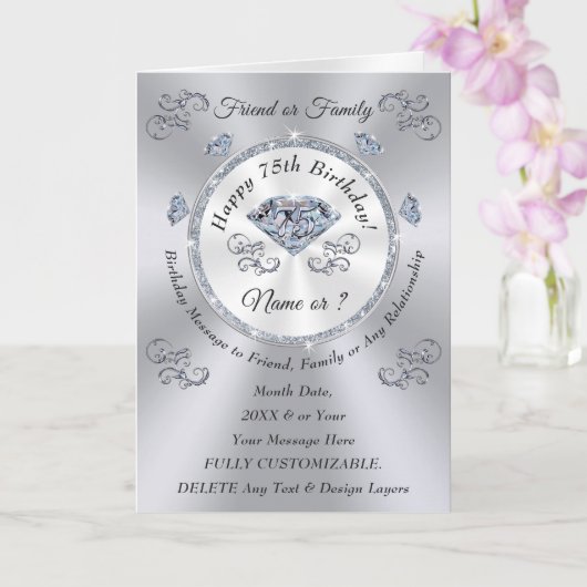 Carte Joyeux Anniversaire 75ème Anniversaire Voeux pour  (Orchidée)