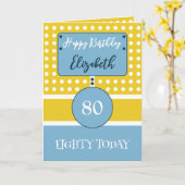 Carte Joyeux anniversaire 80 aujourd'hui bleu jaune pois (Fleur jaune)