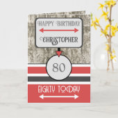 Carte Joyeux anniversaire 80 aujourd'hui nom gris rouge (Fleur jaune)