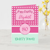 Carte Joyeux anniversaire 80 aujourd'hui pois vert rose (Fleur jaune)