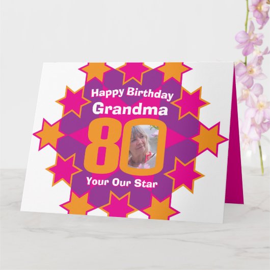 Carte Joyeux anniversaire 80 étoiles rose grand-mère pho (Orchidée)