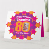 Carte Joyeux anniversaire 80 étoiles rose grand-mère pho (Devant)