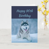 Carte Joyeux anniversaire 90th Ninety Husky Dog Humor (Fleur jaune)