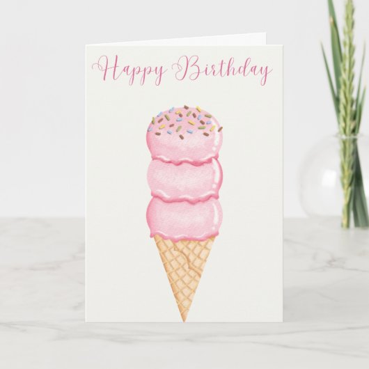 Carte Joyeux anniversaire à la crème glacée illustrée à  (Devant)