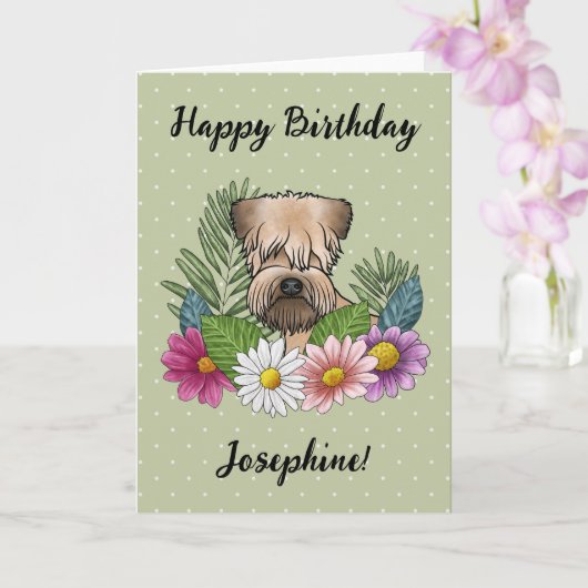 Carte Joyeux anniversaire à la florale de Terrier rouill (Orchidée)