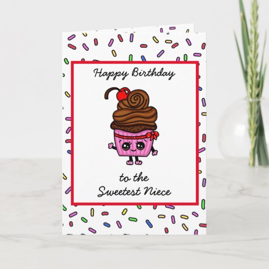 Carte Joyeux Anniversaire à ma Nièce, Gâteau Mignon  (Devant)