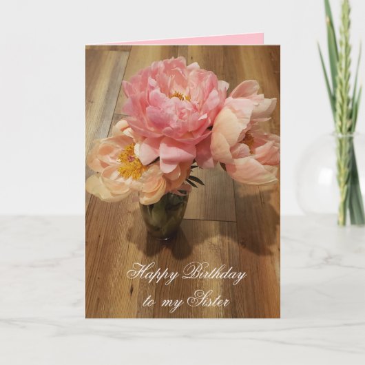 Carte Joyeux anniversaire à ma soeur Pink Peonies (Devant)