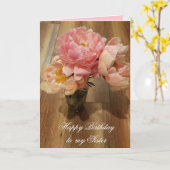 Carte Joyeux anniversaire à ma soeur Pink Peonies (Fleur jaune)