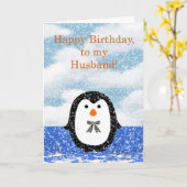 Carte Joyeux anniversaire à Mari avec pingouin (Fleur jaune)