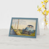 Carte Joyeux anniversaire à mon père, Camion bleu (Fleur jaune)