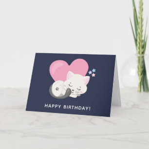 Carte Joyeux anniversaire à Sweet Kitty Cat qui dort ave