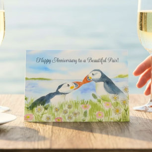 Carte Joyeux Anniversaire à un Couple de Macareux Mignon