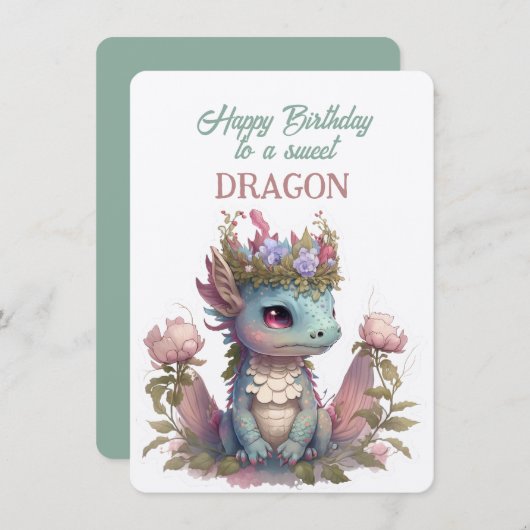 Carte Joyeux Anniversaire À Un DRAGON Doux (Devant / Derrière)